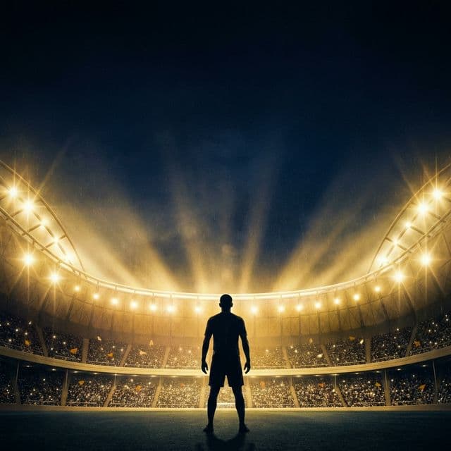 Football stadium with golden floodlights