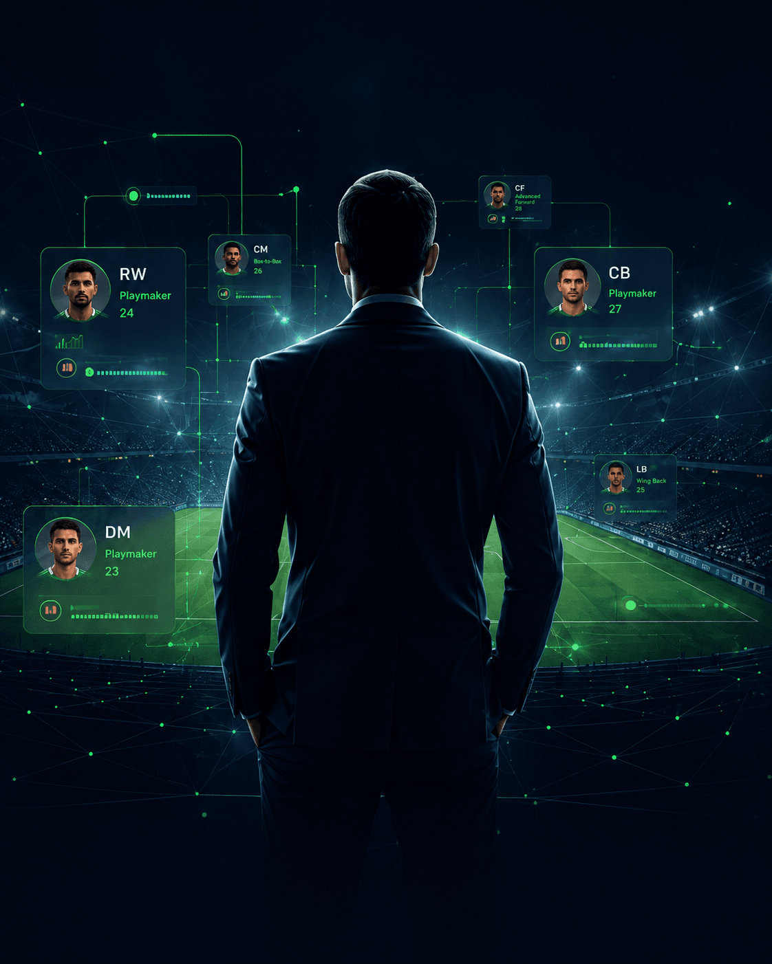 Football agent viewing player profiles