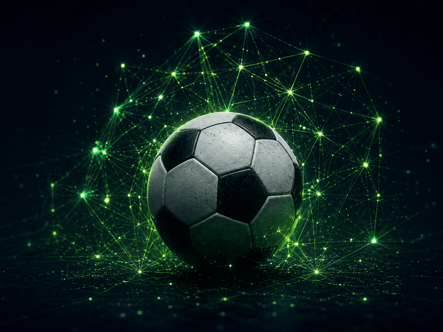 Football connected by green network lines