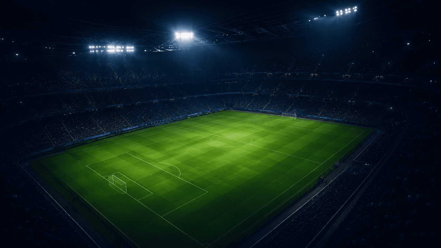 Football stadium under floodlights