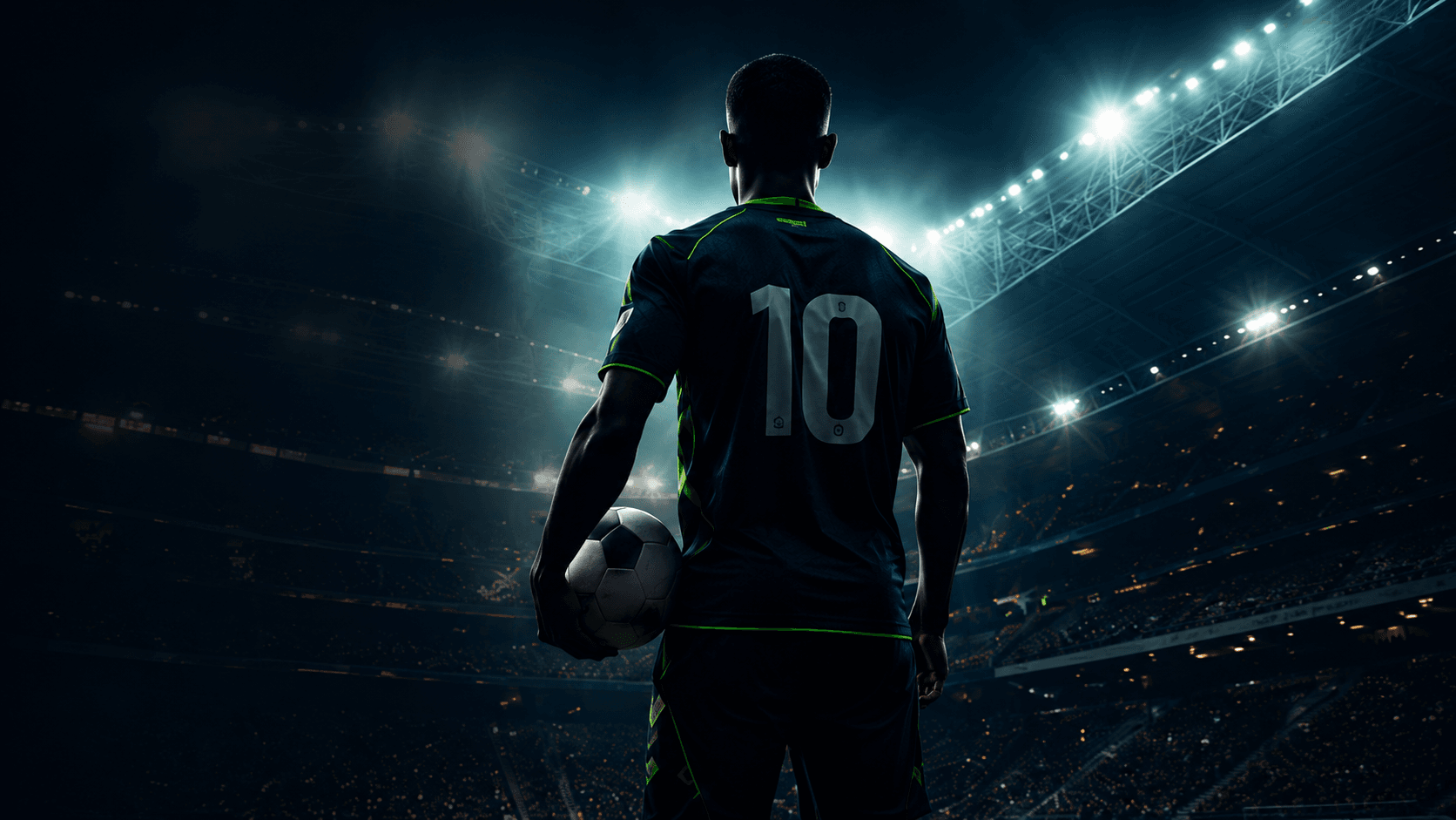 Player standing in a stadium with number ten shirt